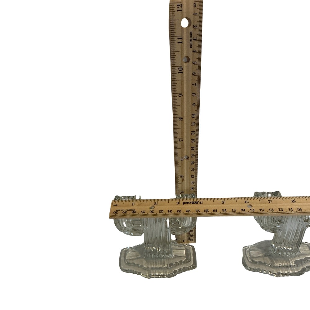Vintage Clear Ribbed Glass Saguaro Cactus Taper Candle‎ Holders Set of 2 - Picture 2 of 5